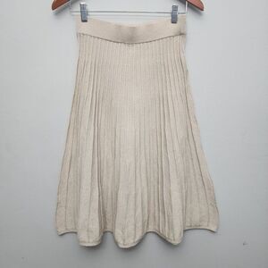 Nanette Lepore Pleated Knit Skirt Ivory Gold‎ Metallic Size Small
